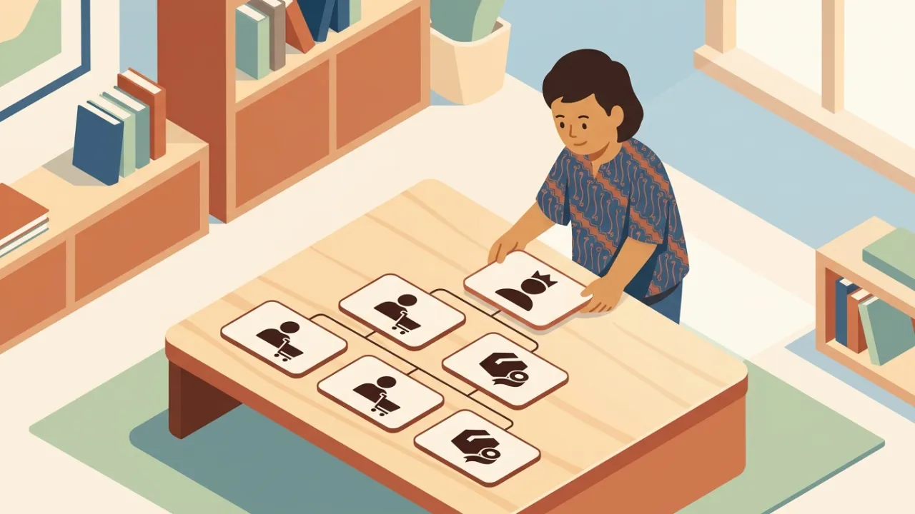 Ilustrasi pemilik usaha menyusun peran tim dalam struktur organisasi sederhana